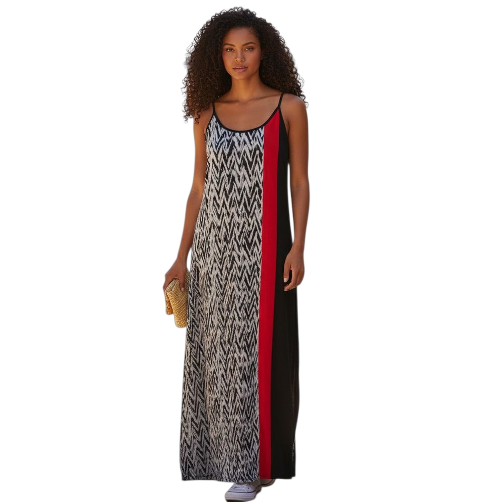 White House Black Market Black, White, & Red Asemetrical Maxi dress Sz.4 EUC